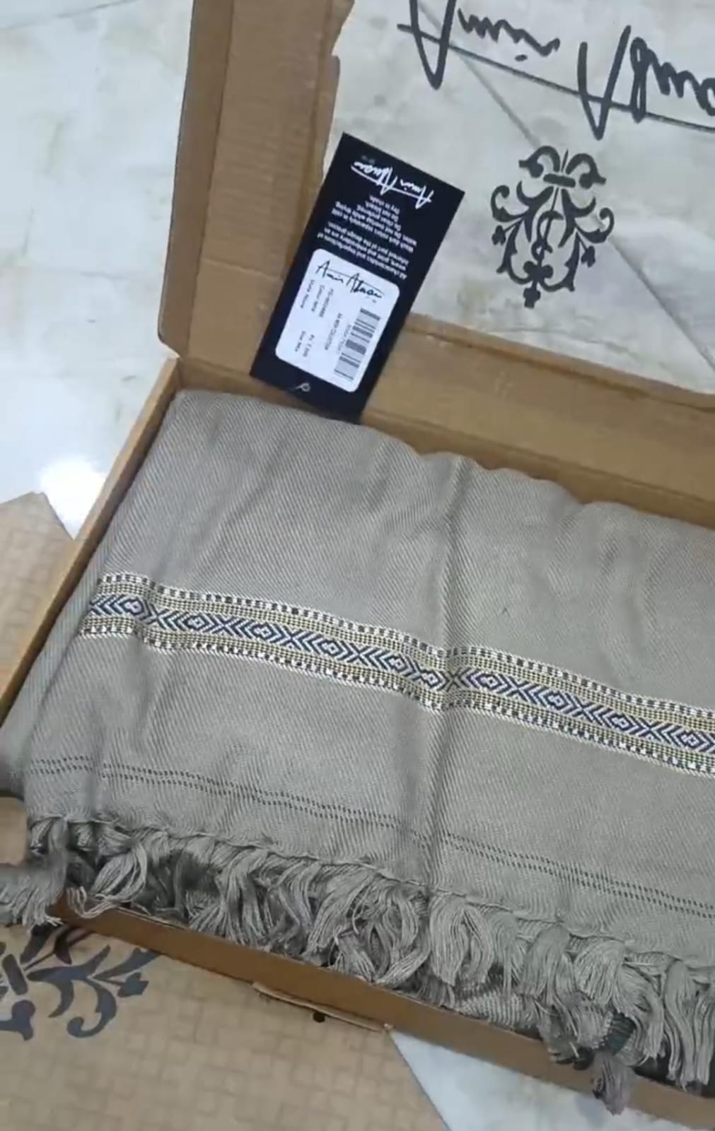 Amir Adnan Stone Color Wool Shawl (Khaaki)