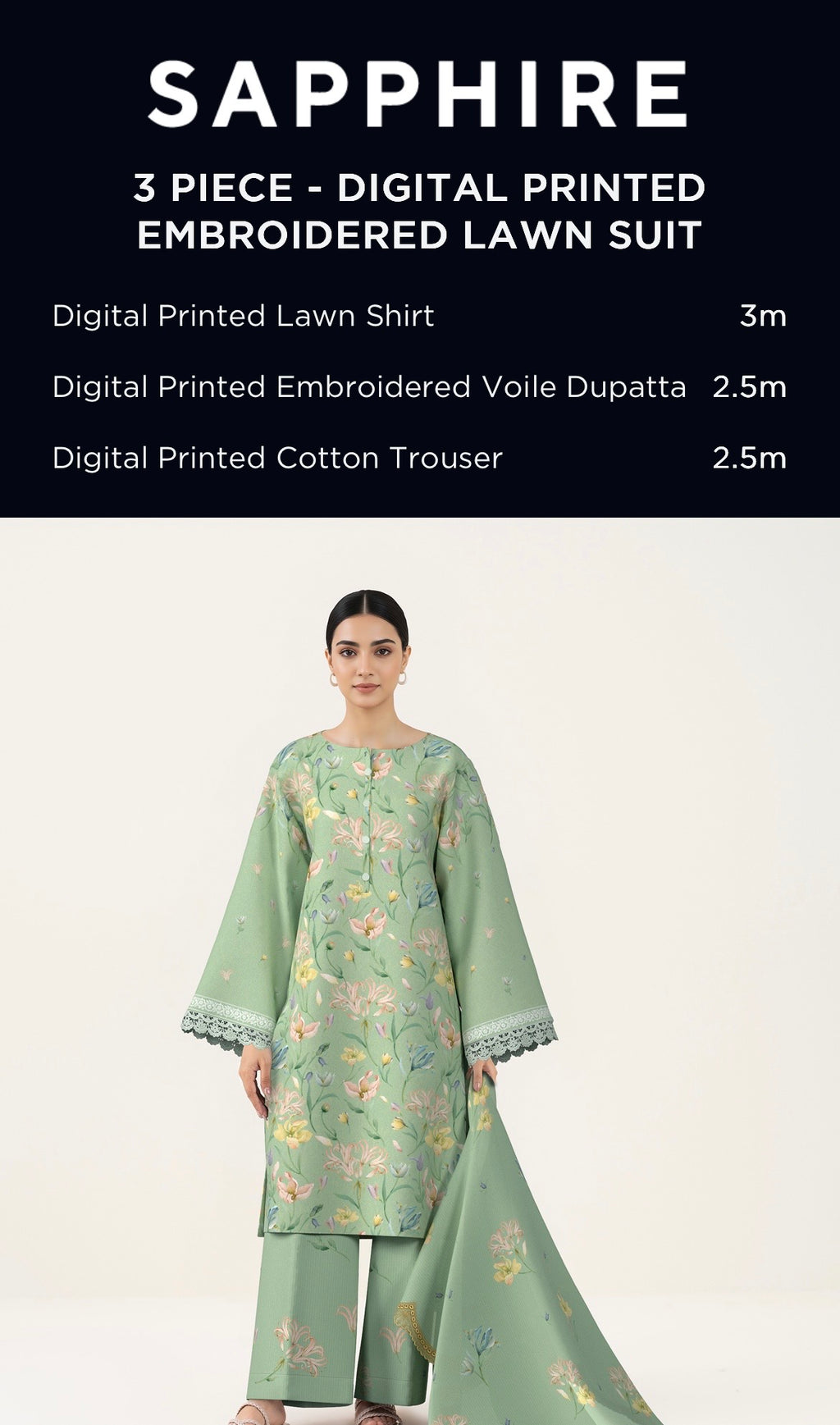Sapphire Embroidered Lawn Unstitched 3 Piece
