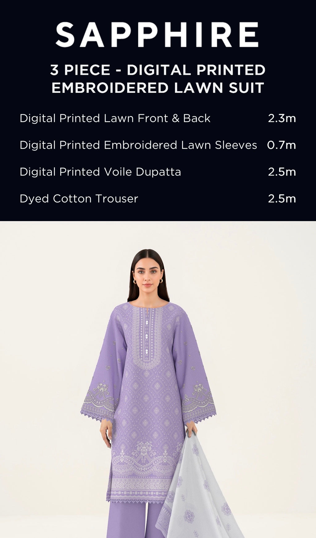Sapphire Embroidered Lawn Unstitched 3 Piece