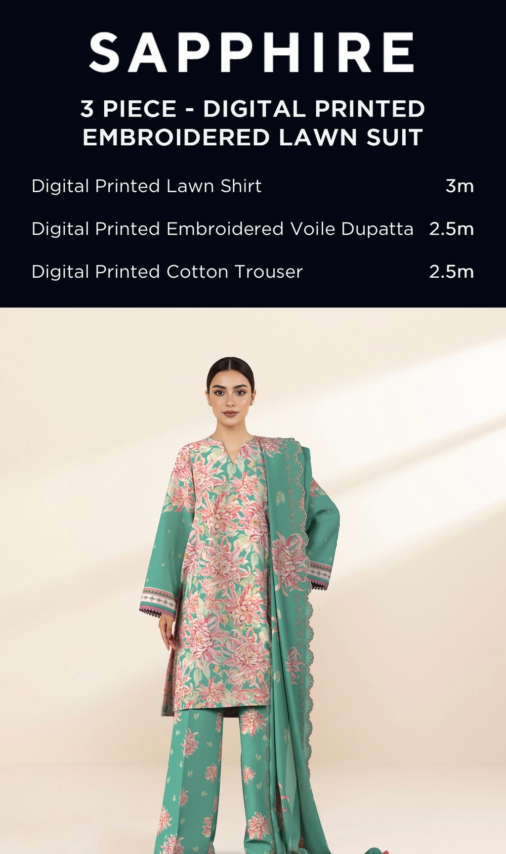 Sapphire Embroidered Lawn Unstitched 3 Piece