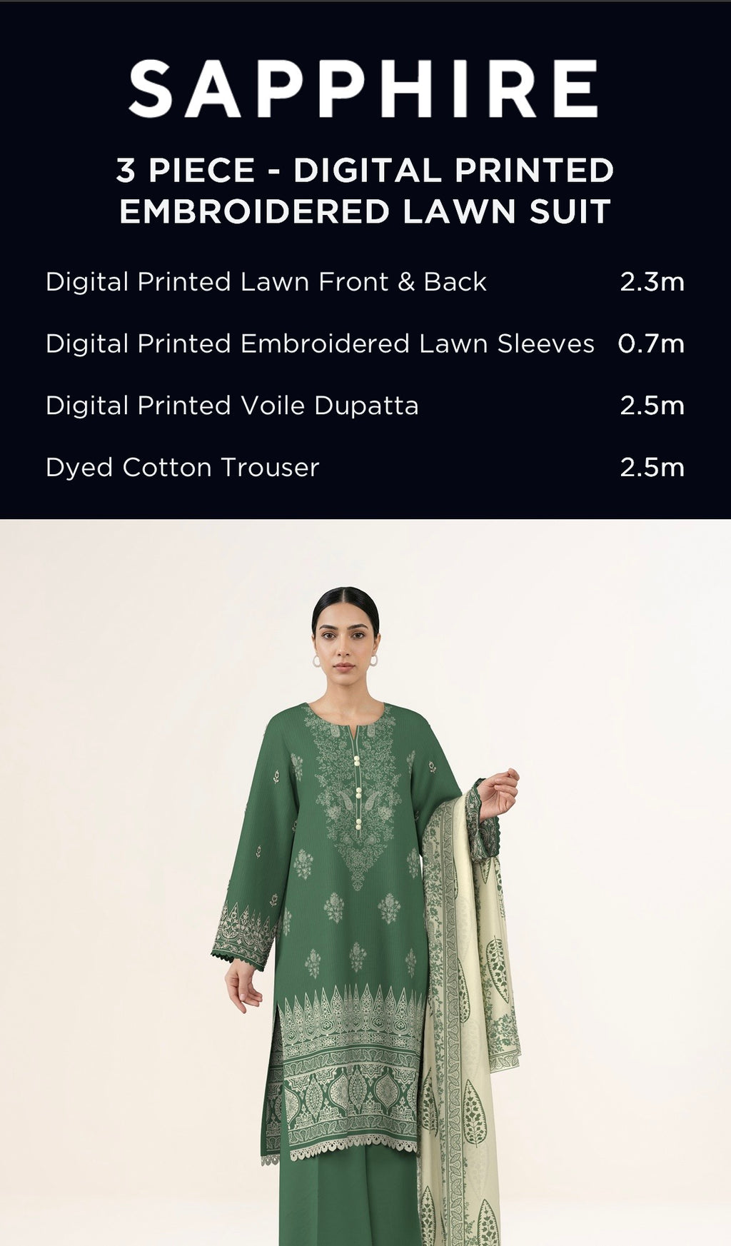 Sapphire Embroidered Lawn Unstitched 3 Piece