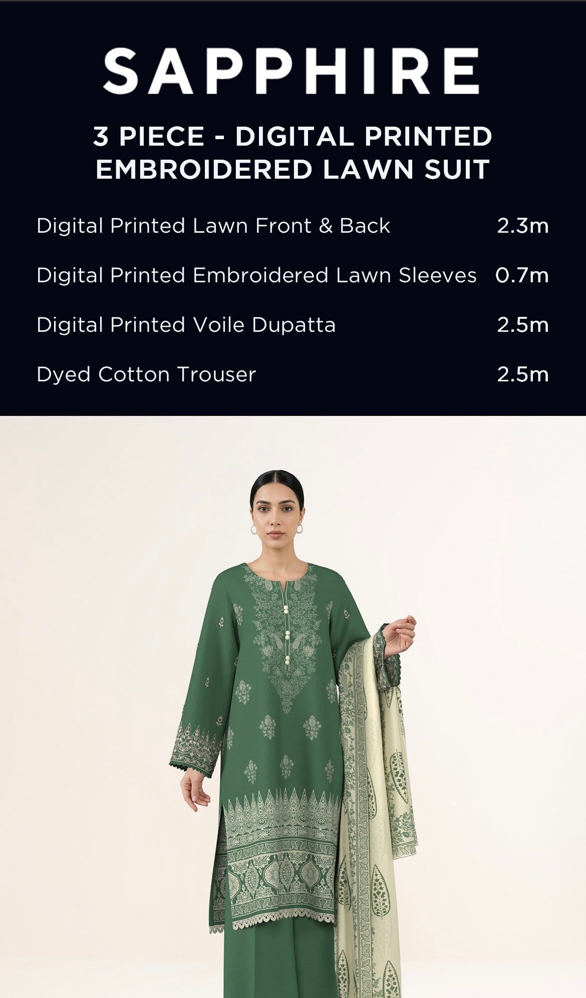 Sapphire Embroidered Lawn Unstitched 3 Piece