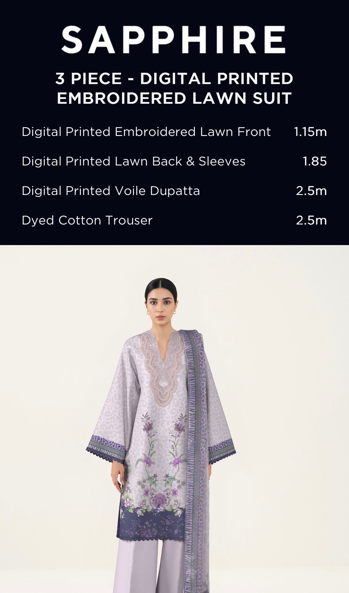Sapphire Embroidered Lawn Unstitched 3 Piece