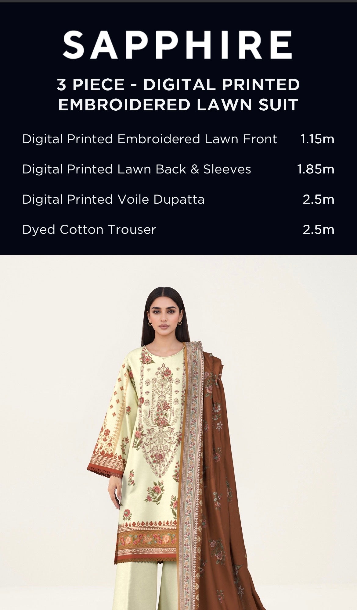 Sapphire Embroidered Lawn Unstitched 3 Piece