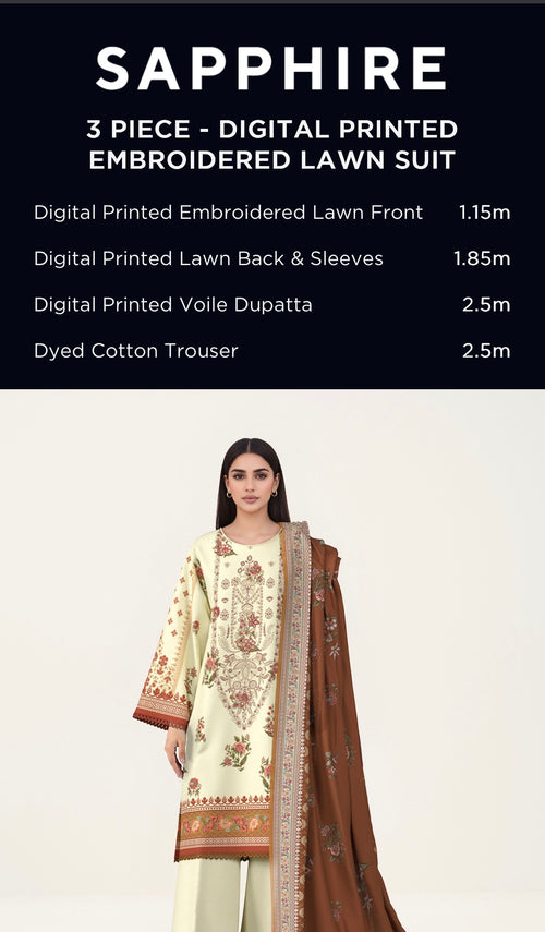 Sapphire Embroidered Lawn Unstitched 3 Piece
