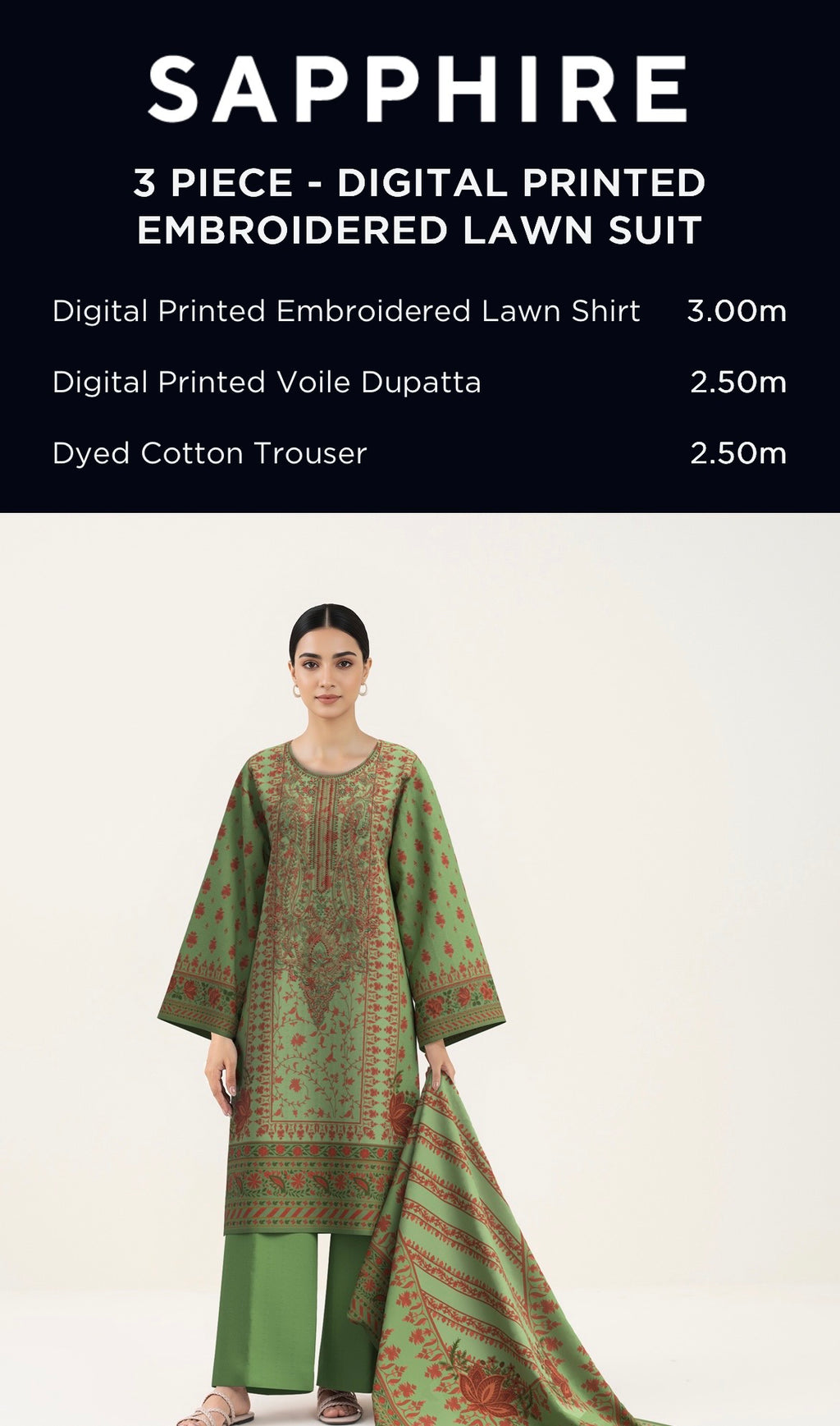 Sapphire Embroidered Lawn Unstitched 3 Piece