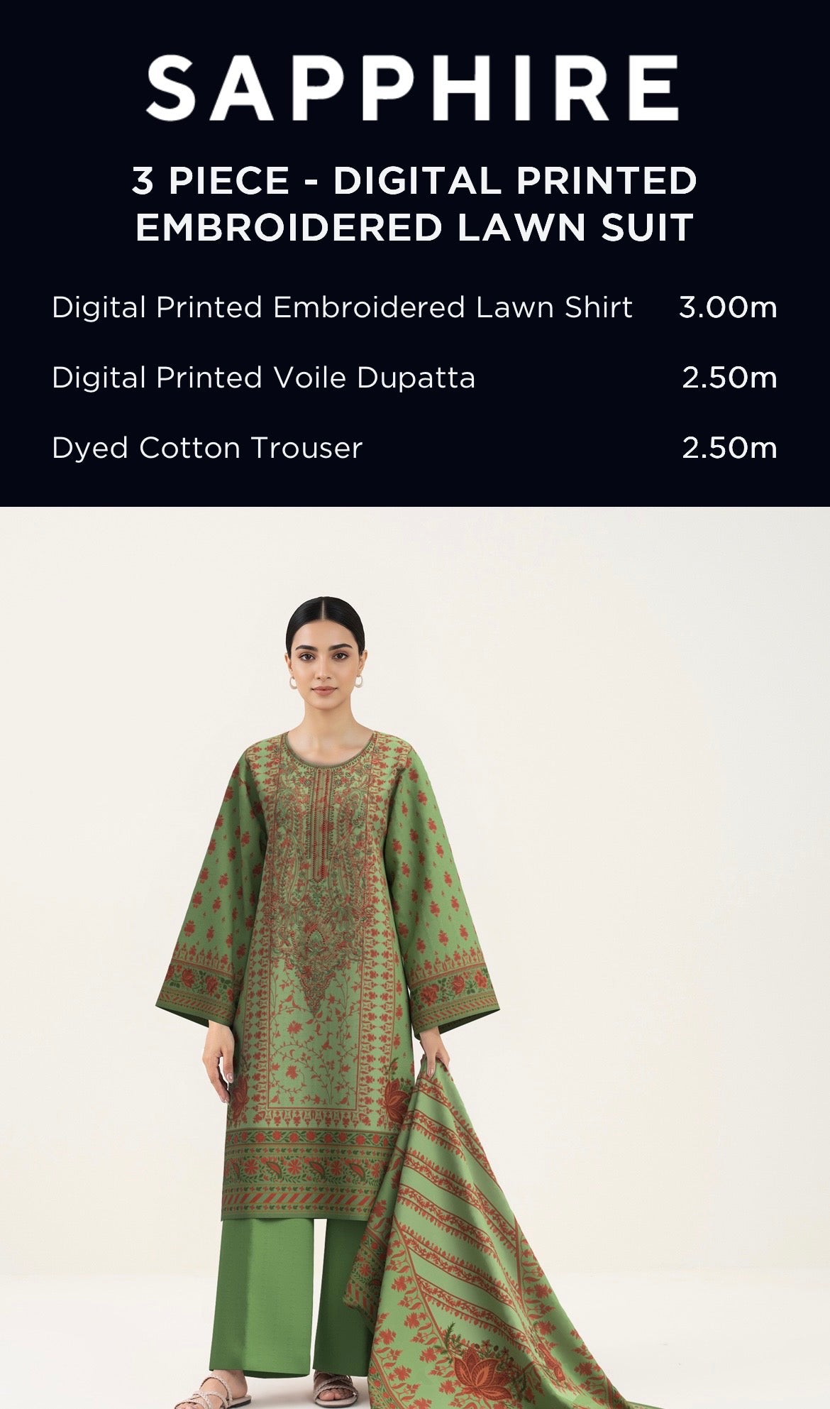 Sapphire Embroidered Lawn Unstitched 3 Piece