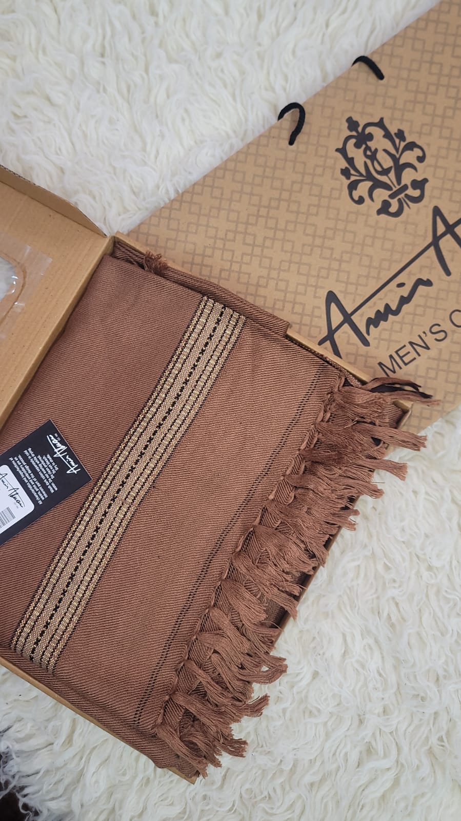 Amir Adnan Light Goldfish Brown Color Wool Shawl